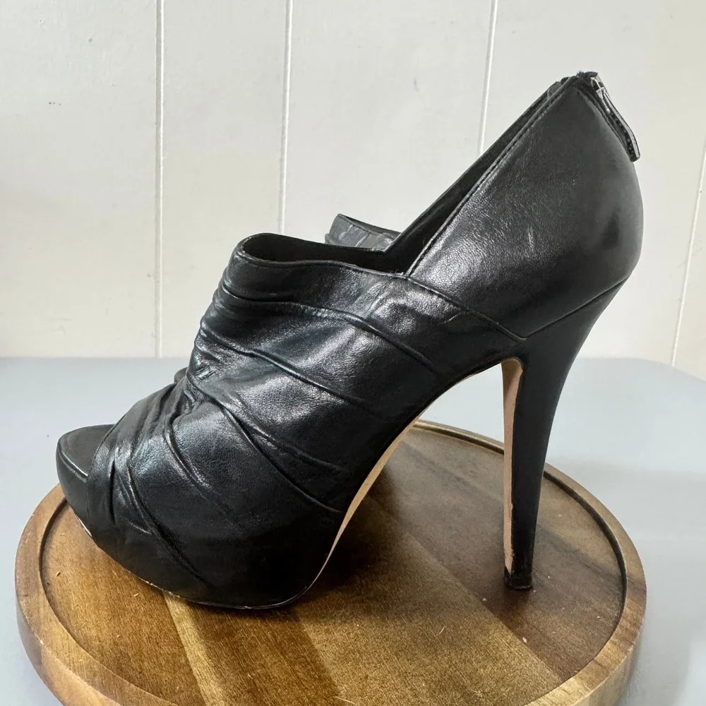 Vince Camuto Black Ruched Peep Toe Stiletto Heel Booties Ankle Boots Size 6.5